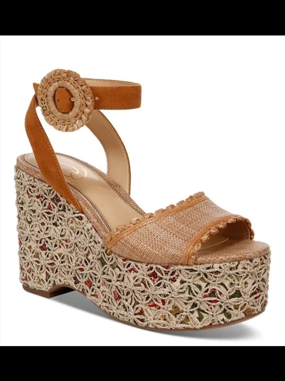 Sam Edelman Amber Wedge Platform Sandal in Tan with Ankle Strap New W Box Sz10.5